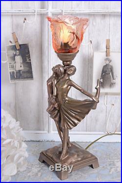 Leuchte Art Deco Tänzerin Tischlampe Glasschirm Tischleuchte Vintage