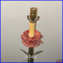 Leviton Table Lamp Painted Metal Floral Green Red Gold Art Deco Flowers 31 H