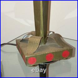 Leviton Table Lamp Painted Metal Floral Green Red Gold Art Deco Flowers 31 H