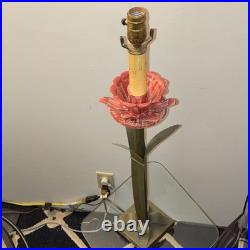 Leviton Table Lamp Painted Metal Floral Green Red Gold Art Deco Flowers 31 H