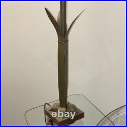 Leviton Table Lamp Painted Metal Floral Green Red Gold Art Deco Flowers 31 H