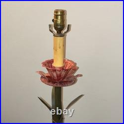 Leviton Table Lamp Painted Metal Floral Green Red Gold Art Deco Flowers 31 H