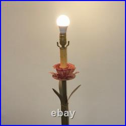 Leviton Table Lamp Painted Metal Floral Green Red Gold Art Deco Flowers 31 H