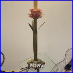 Leviton Table Lamp Painted Metal Floral Green Red Gold Art Deco Flowers 31 H
