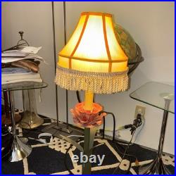 Leviton Table Lamp Painted Metal Floral Green Red Gold Art Deco Flowers 31 H