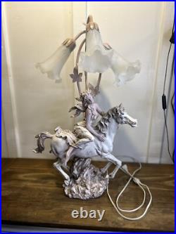 Liberty Girl On Horseback Tabletop Lamp Art Deco Style 26 Tulip Lamp Shades