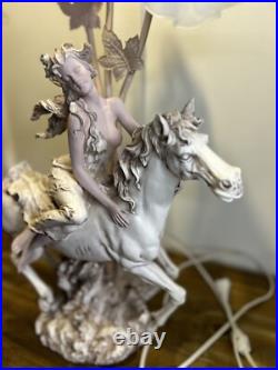 Liberty Girl On Horseback Tabletop Lamp Art Deco Style 26 Tulip Lamp Shades