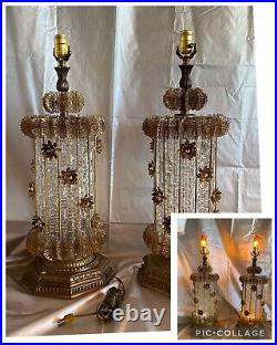 Loevsky & Loevsky Vtg Hollywood Regency Art Deco Gilded Cut Glass Table Lamp