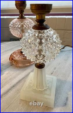 Lot of 3 Vintage Boudoir Lamps Art Deco Glass Bases & Globes Houze Style