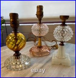 Lot of 3 Vintage Boudoir Lamps Art Deco Glass Bases & Globes Houze Style