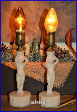 Lovely Art Deco Aladdin G-24 Ivory Alacite Boudoir Cherub Angel Lamps 1938-40's
