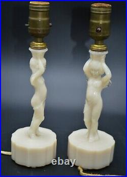 Lovely Art Deco Aladdin G-24 Ivory Alacite Boudoir Cherub Angel Lamps 1938-40's