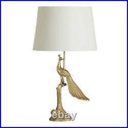Luxe Peacock Bird Desk Table Lamp Antique Brass Glass Base Handcrafted Art Deco