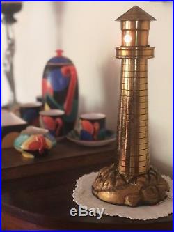 MAGNIFICENT ANTIQUE ART DECO LIGHTHOUSE SOLID HEAVY BRASS LAMP LIGHT Stunning