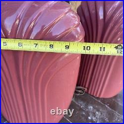 MATCHING PAIR Vintage MCM Art DECO Ceramic Table Lamps Mauve Pink 80s