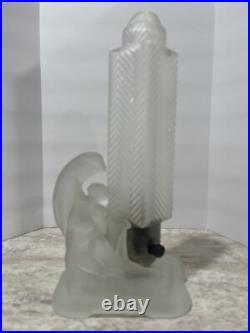 MCKEE Art Deco Frosted Glass Skyscraper & Female Angel Table Boudoir Lamp