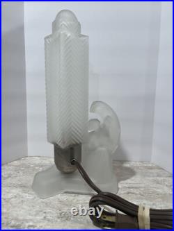 MCKEE Art Deco Frosted Glass Skyscraper & Female Angel Table Boudoir Lamp