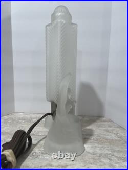 MCKEE Art Deco Frosted Glass Skyscraper & Female Angel Table Boudoir Lamp