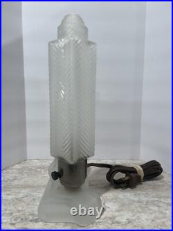 MCKEE Art Deco Frosted Glass Skyscraper & Female Angel Table Boudoir Lamp
