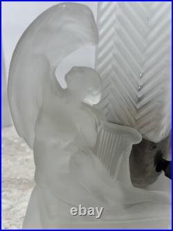MCKEE Art Deco Frosted Glass Skyscraper & Female Angel Table Boudoir Lamp