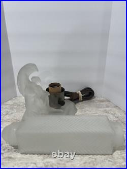 MCKEE Art Deco Frosted Glass Skyscraper & Female Angel Table Boudoir Lamp