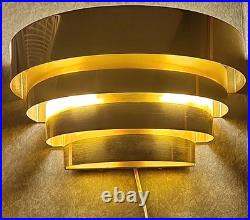 MCM 4-Tier Hotel Hollywood Brass 2-way Plug-in Wall Mount Lamp. Art Deco Revival