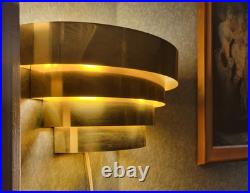 MCM 4-Tier Hotel Hollywood Brass 2-way Plug-in Wall Mount Lamp. Art Deco Revival