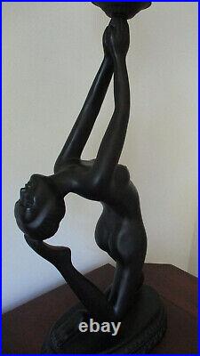 MCM Art Deco Black Nude Lady Holding Glass Globe Erotica Table Lamp 28