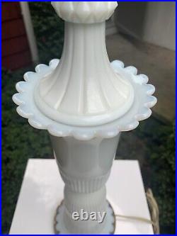 MCM Art Deco Table Lamp Opaline White Milk Glass Ribbed Hourglass Ribbed 1950
