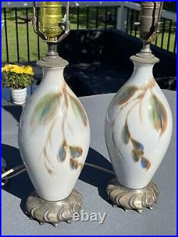 MCM Dav Art Ny Porcelain Art Pottery Lamps Pair