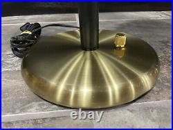 MCM Style Lamp Set, Brass Gold, Art Deco Hurricane Mushroom Dome Top Table Pair