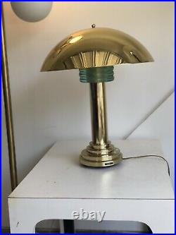 MCM style Brass Gold, 80s Art Deco Revival Mushroom Dome End Table Desk Lamp