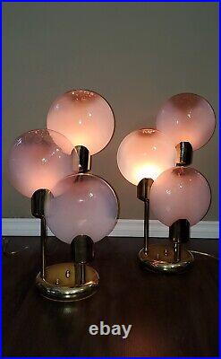 MID Century Art Deco Vtg Pink Murano Glass Brass Lollipop Floor & Table Lamps