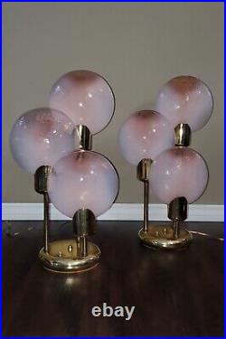 MID Century Art Deco Vtg Pink Murano Glass Brass Lollipop Floor & Table Lamps