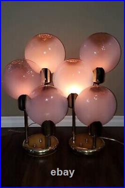 MID Century Art Deco Vtg Pink Murano Glass Brass Lollipop Floor & Table Lamps