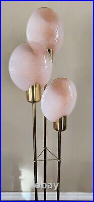 MID Century Art Deco Vtg Pink Murano Glass Brass Lollipop Floor & Table Lamps