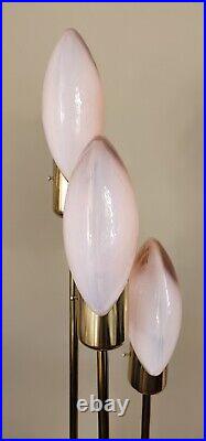 MID Century Art Deco Vtg Pink Murano Glass Brass Lollipop Floor & Table Lamps