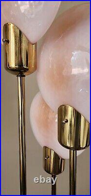 MID Century Art Deco Vtg Pink Murano Glass Brass Lollipop Floor & Table Lamps