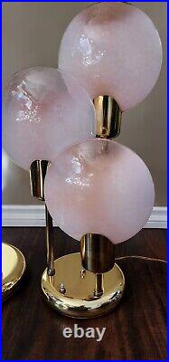 MID Century Art Deco Vtg Pink Murano Glass Brass Lollipop Floor & Table Lamps