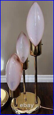 MID Century Art Deco Vtg Pink Murano Glass Brass Lollipop Floor & Table Lamps