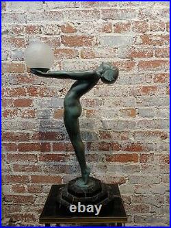 Max Le Verrier 1930s Fabulous Art Deco Lamp Nude Female withglass Globe