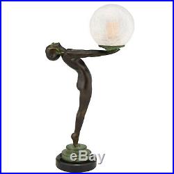 Max Le Verrier Carté Art Deco style lamp sculpture nude with globe marble base