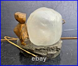 Mednat Night Light Children With Snowball Metal + Art Deco Glass 1930