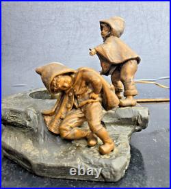 Mednat Night Light Children With Snowball Metal + Art Deco Glass 1930