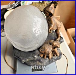 Mednat Night Light Children With Snowball Metal + Art Deco Glass 1930