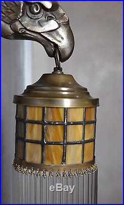 Messing Wandleuchte Antik Wandlampe Glasstäbe Art Deco Lampe Adler Gold Vintage