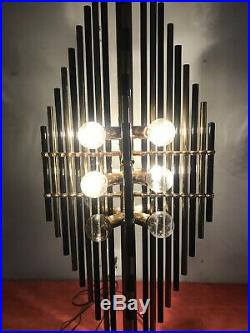 Mid Century 70s Art Deco Table Lamp Tubular Sculpture Brass Brutalist 9 lights