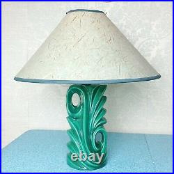Mid Century Art Deco Green Ceramic Vinage Small Table Lamp with Shade