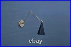 Mid-Century Brass Wall Sconce Italian Stilnovo Style Adjustable Arm Lamp