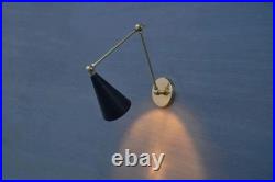 Mid-Century Brass Wall Sconce Italian Stilnovo Style Adjustable Arm Lamp